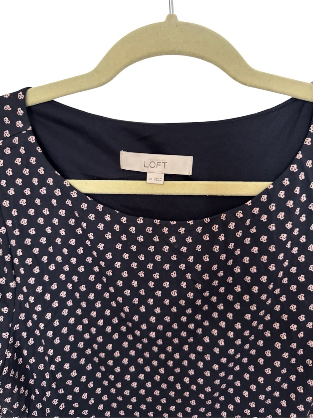 LOFT Dark Navy Dress with Pink Micro Floral